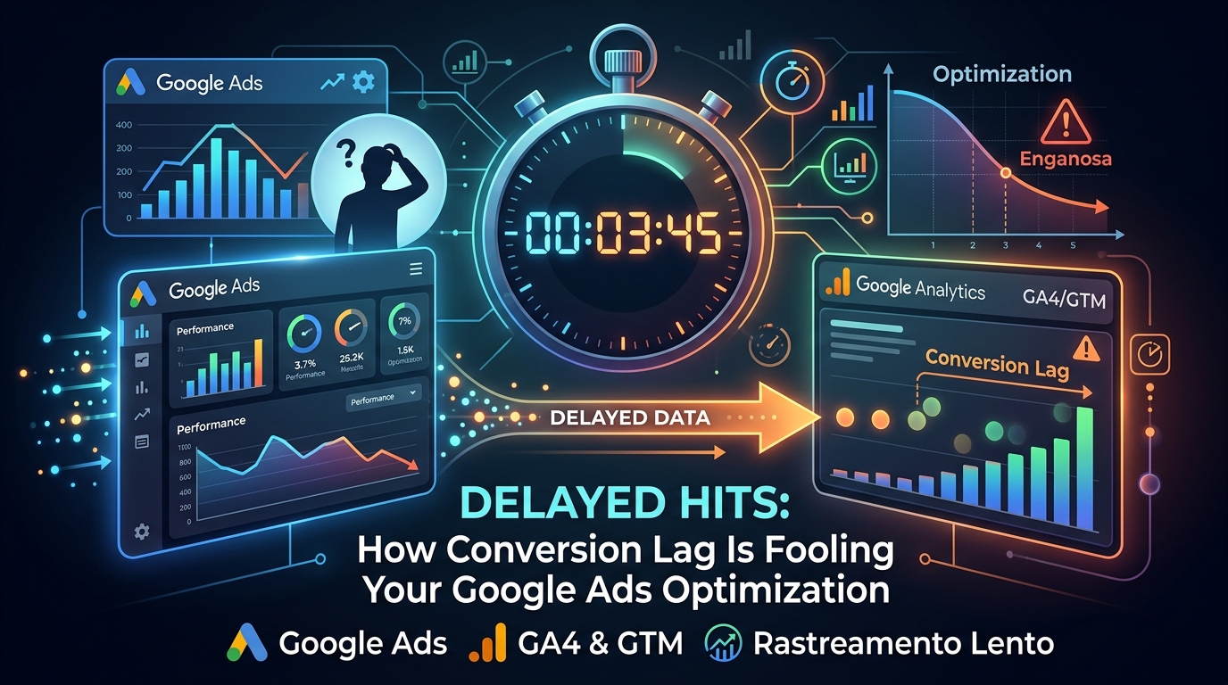 Chart showing delayed conversion hits causing lag in Google Ads optimization with GA4 and GTM tracking.